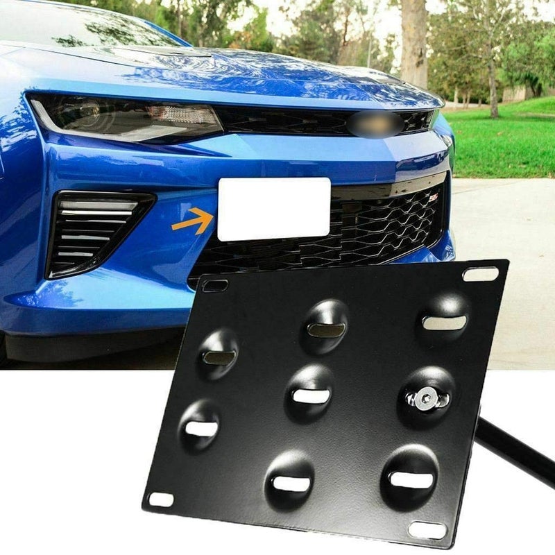 x xotic tech Front Bumper Tow Hook License Plate Mounting Bracket No Drill Hole Adapter Holder Kit Compatible with Chevrolet Camaro 6th Gen 2016 2017 2018 2019 2020 2021 2022 2023 2024, Black - Image 1